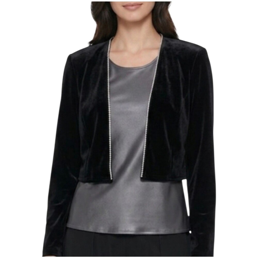 Vintage Onyx Nite Black Velvet Rhinestone Bolero Evening Jacket Made In USA L